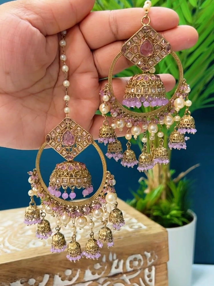 Alana reverse polki chandbali earring lavender