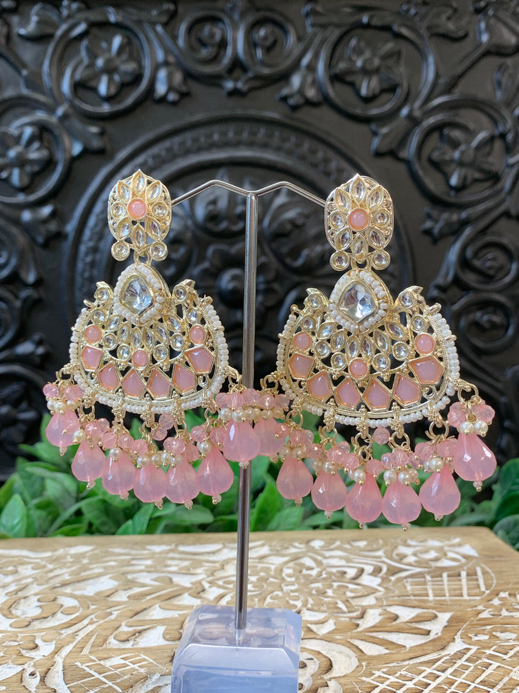 Berry kundan chandbali earring pink