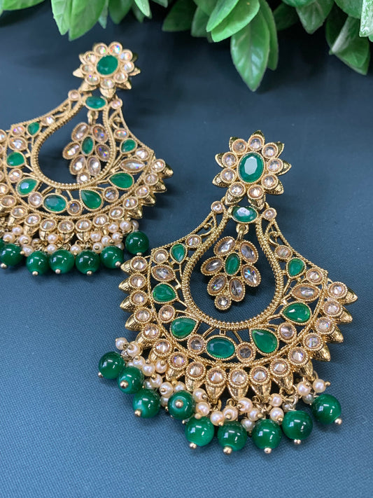 Amaya polki Chandbali no tikka emerald green