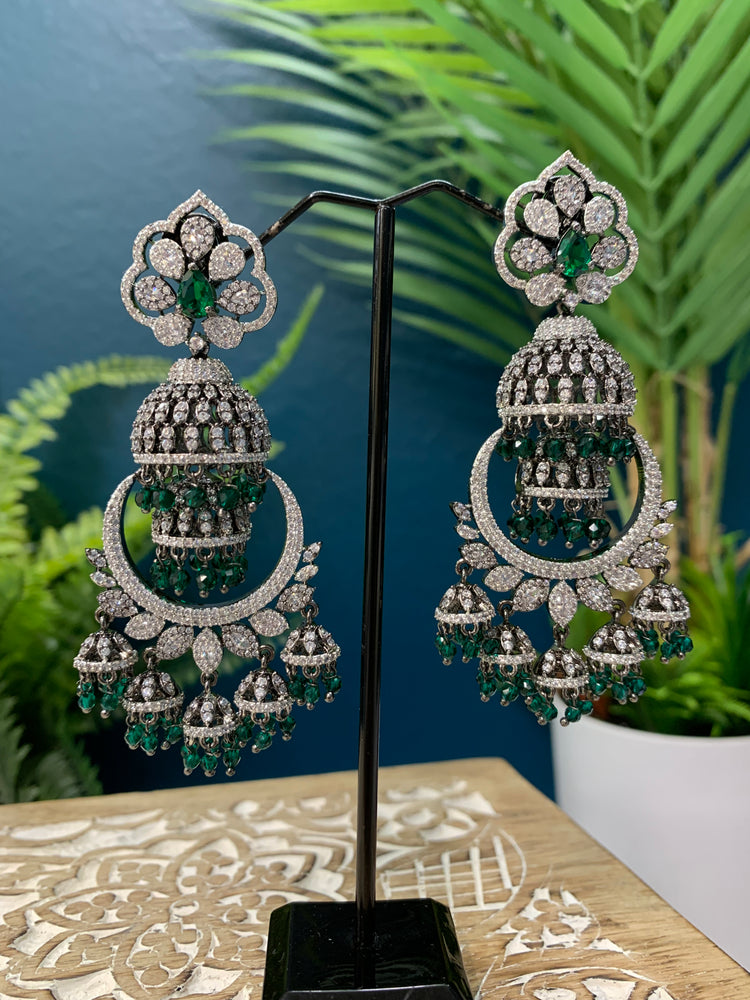 American diamond / AD /CZ earring in Victorian black polish