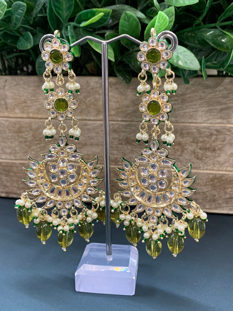 Aru kundan long statement earring mahendi green