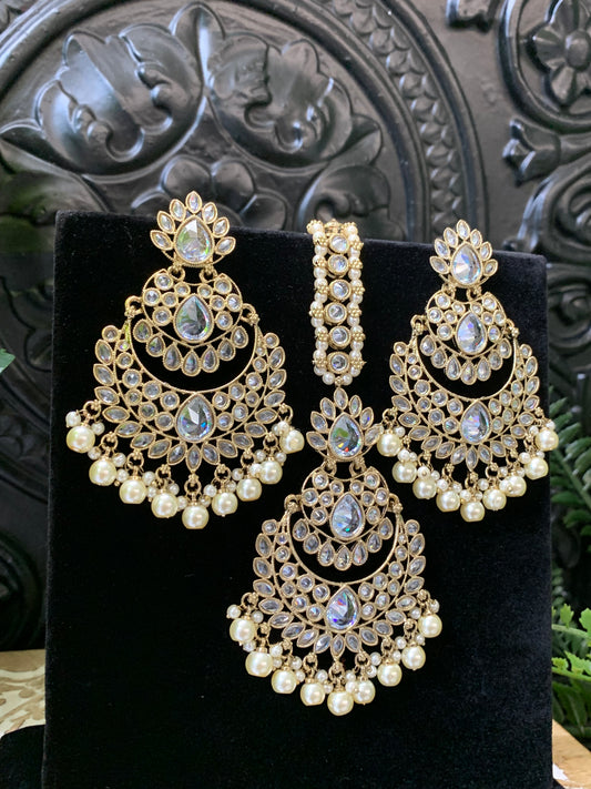 Marley reverse polki Chandbali earring tikka clear polki