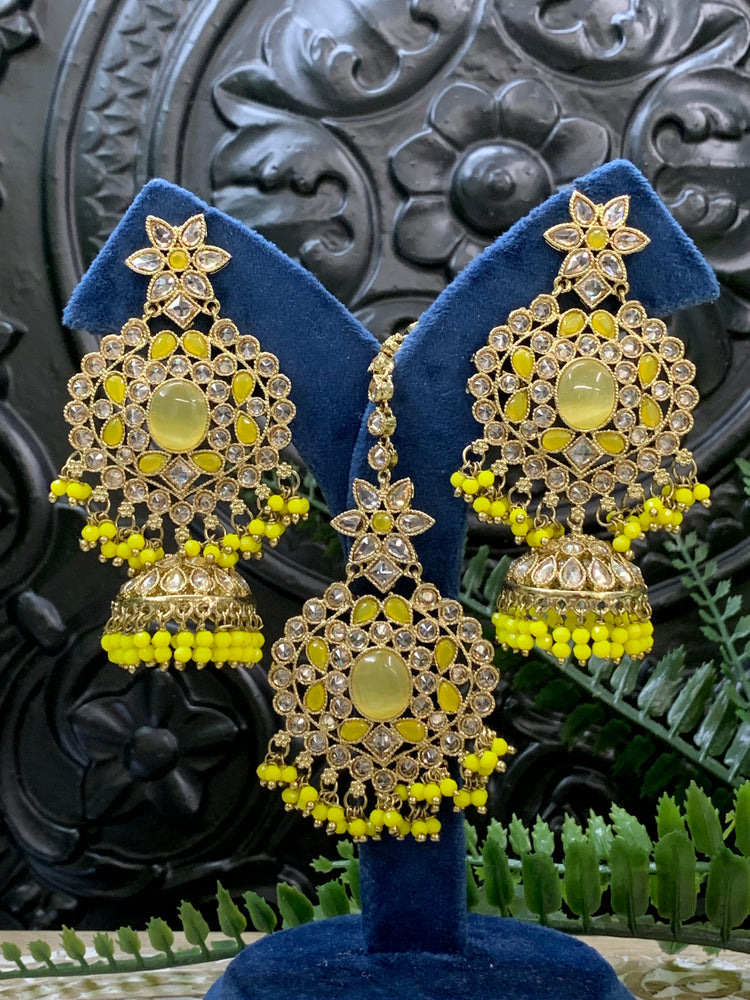 Sujane reverse polki jhumki earring tikka pastel yellow