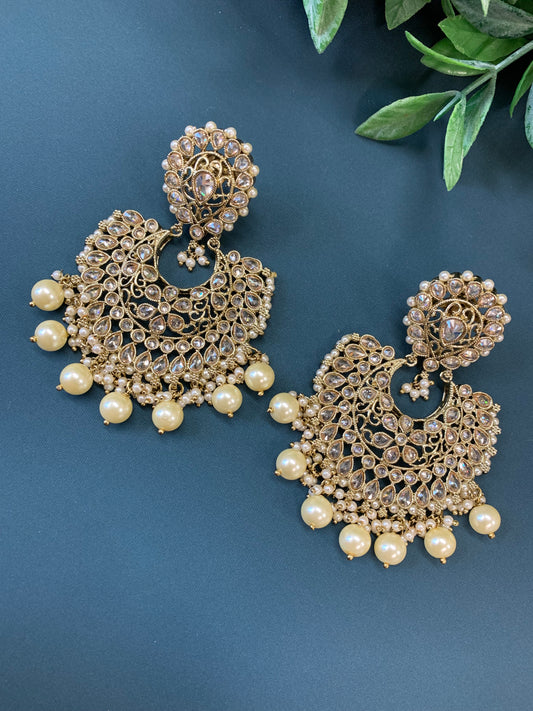 Nata polki Chandbali earring antique polki/ pearl