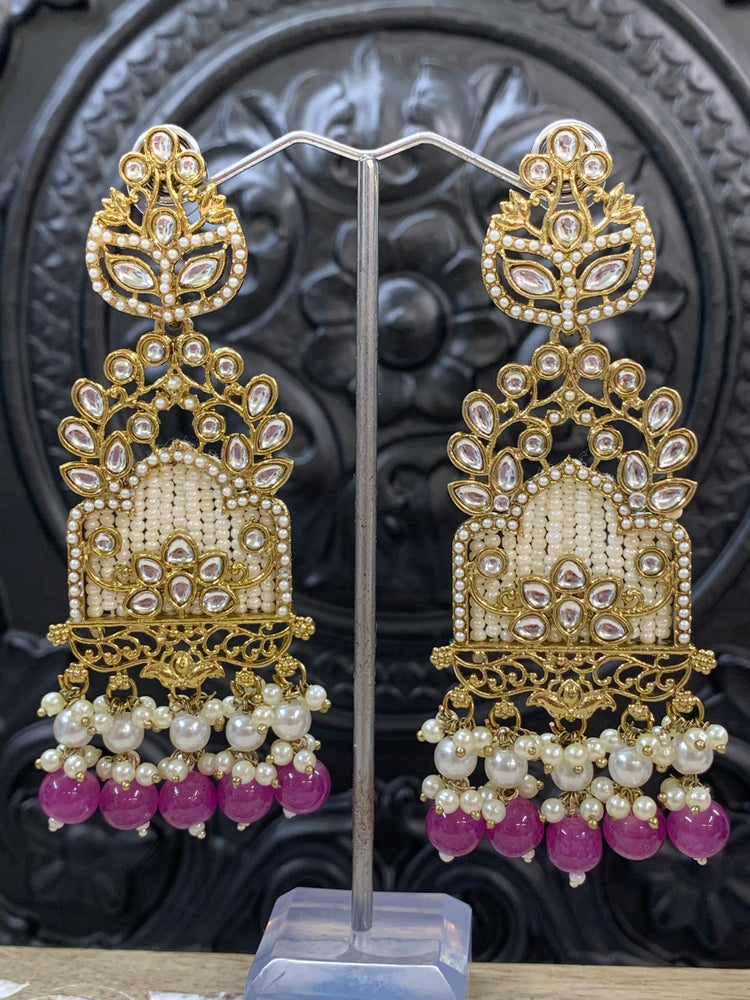 Alexa kundan statement earring white/gold/pearl/mauve