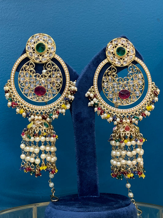 Ashley polki oversized jhumki earring with sahare multi