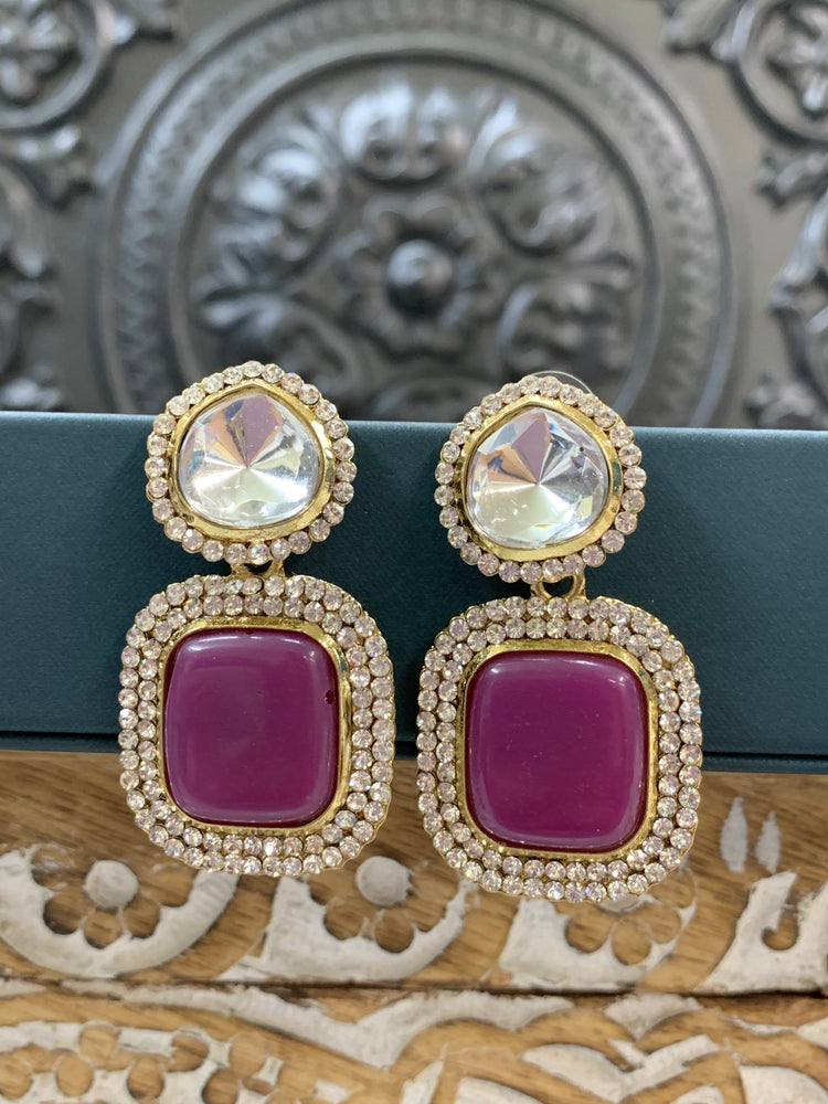 Ava uncut kundan earring mauve purple