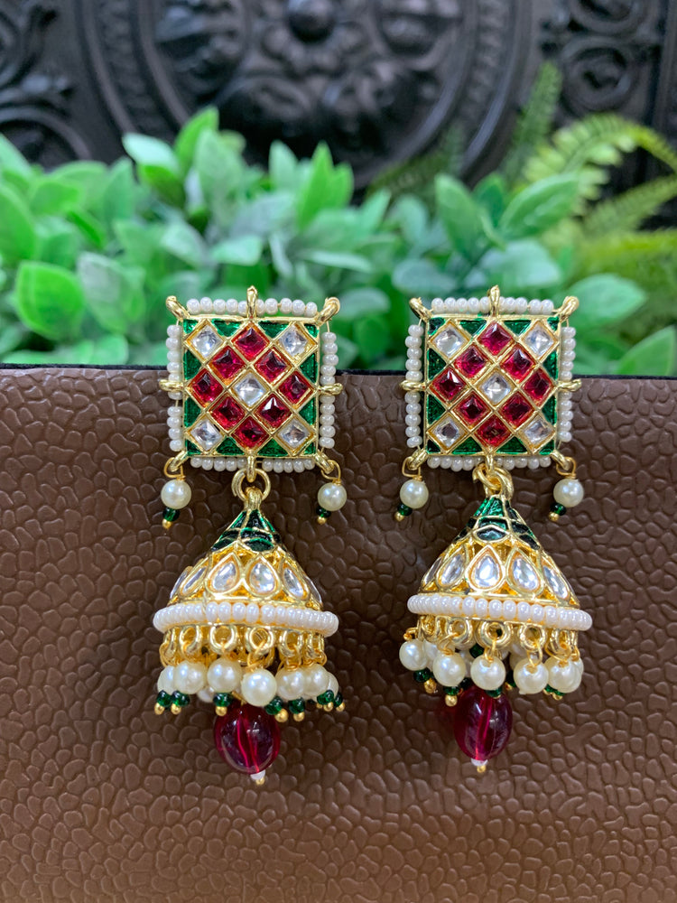 Saru kundan jhumki everyday wear small lightweight red