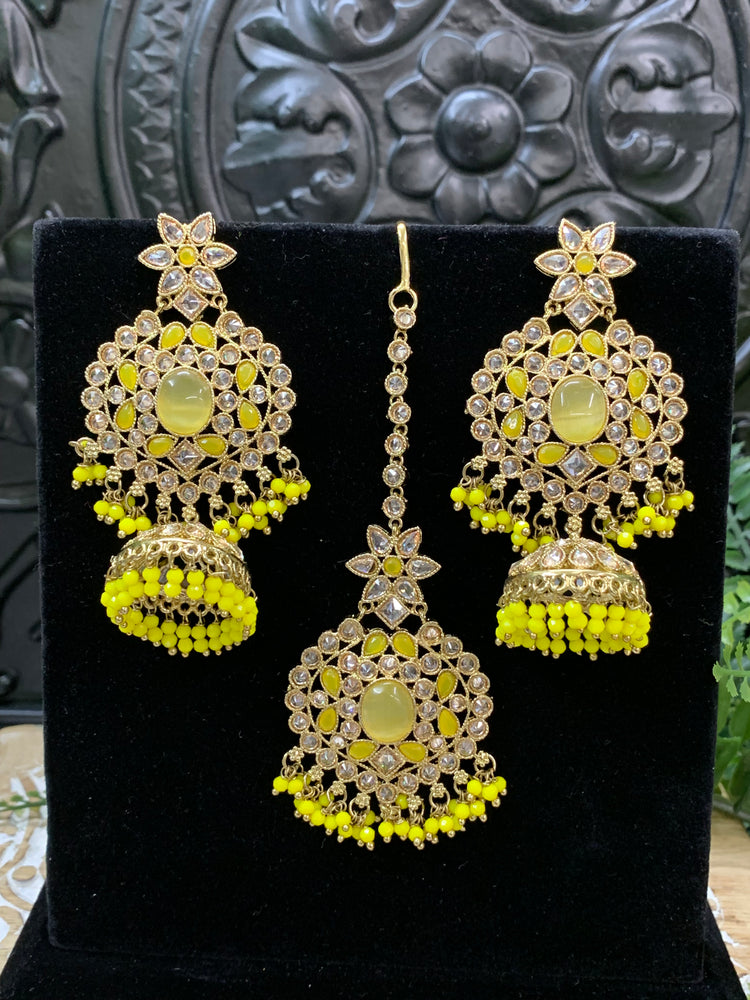 Sujane reverse polki jhumki earring tikka pastel yellow