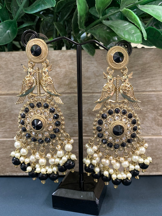 Ady polki fashion earring peacock design black