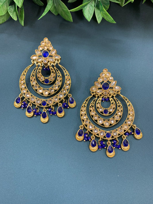 Bonnie polki chandbali earring antique/navy blue