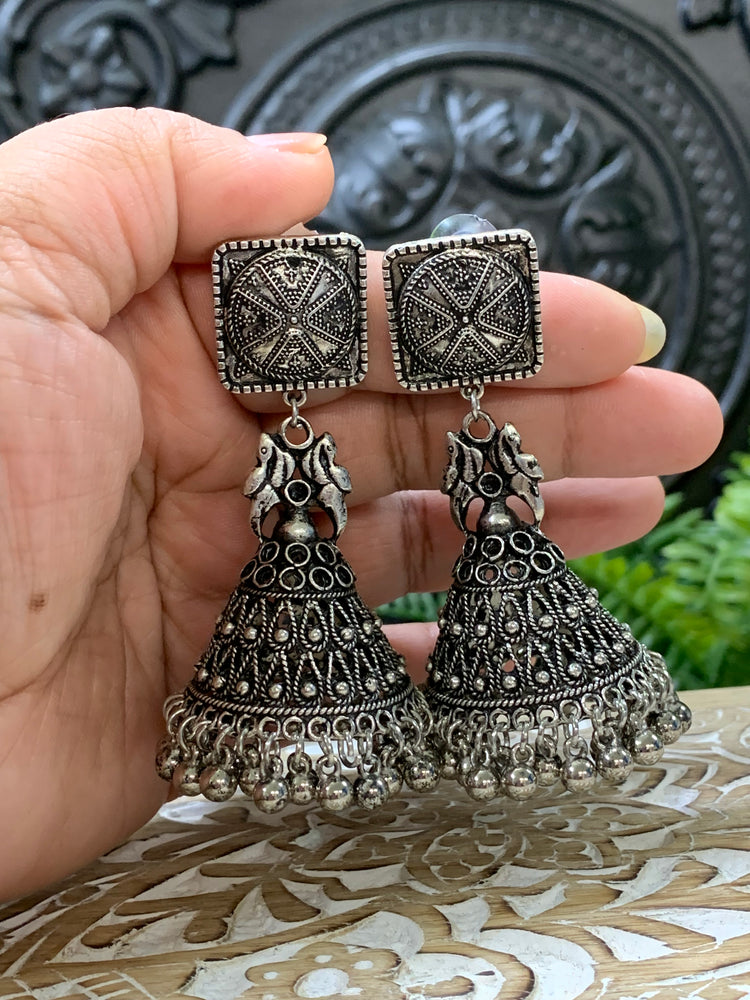 Black metal oxi German silver jhumki earring