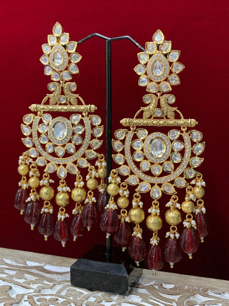 Abbi Kundan chandbali earring maroon red