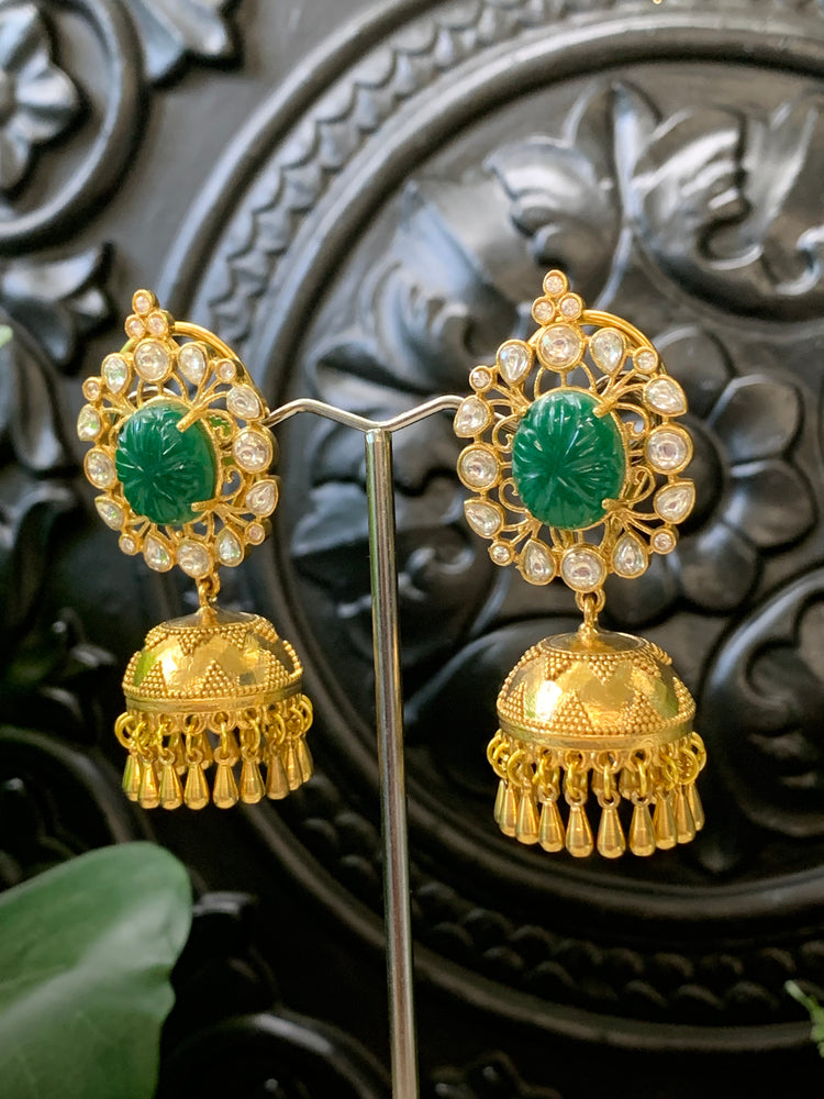 Lolita moissanite kundan jhumki earring emerald green