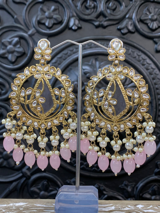 Amba kundan earring blush pink