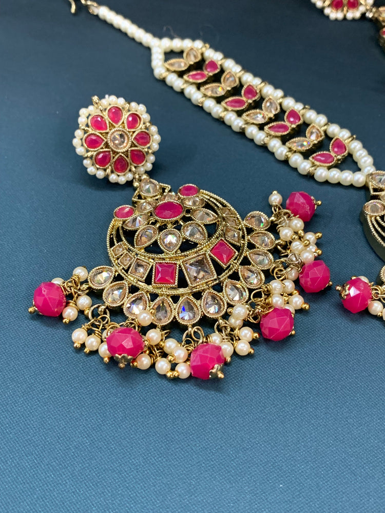 Aarti tikka set polki earring tikka magenta pink