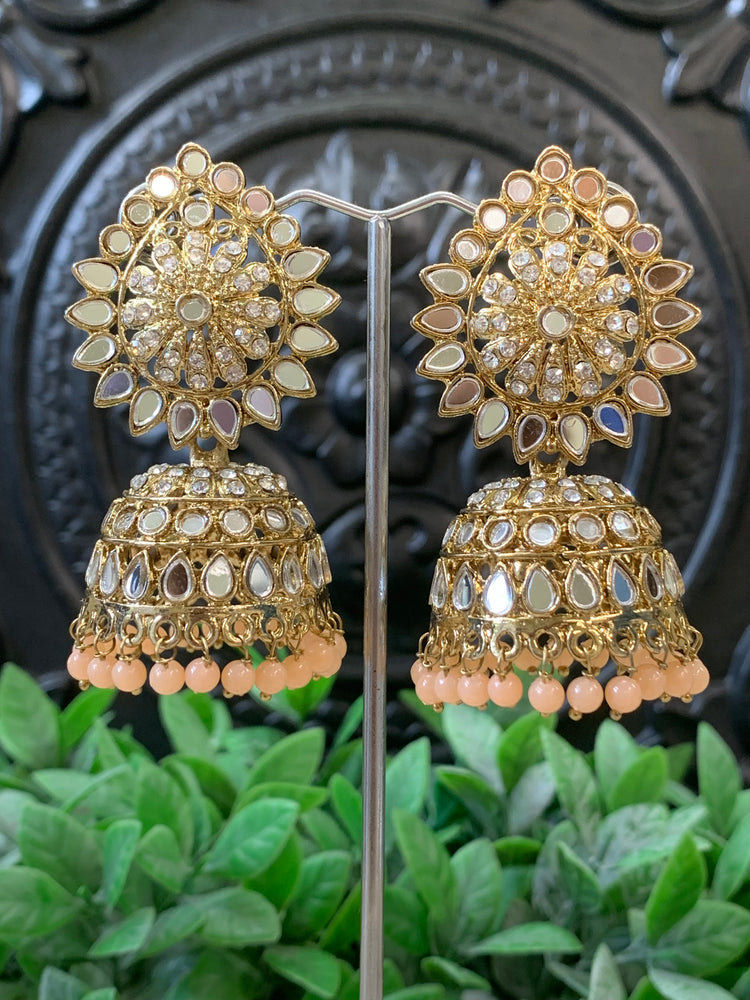 Dana mirror jhumki tikka antique gold and nude peach