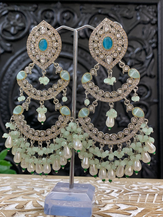 Lauren kundan triple layer chandbali earring phirozi/mint