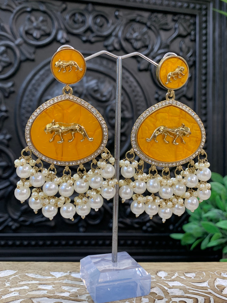 Sabyasachi inspired kundan earring tanna white pearl mustard yellow