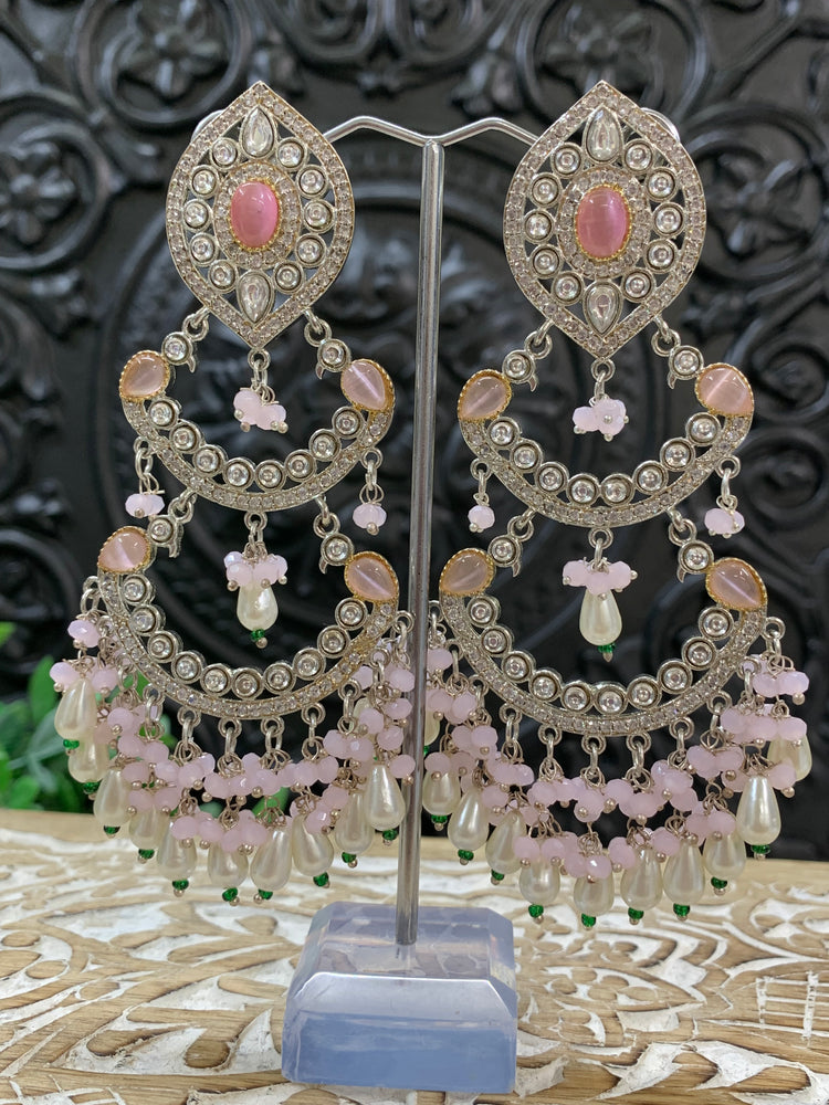 Lauren kundan triple layer chandbali earring blush pink