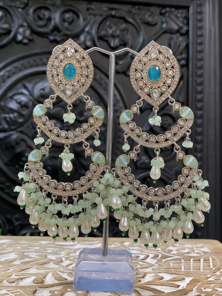 Lauren kundan triple layer chandbali earring phirozi/mint