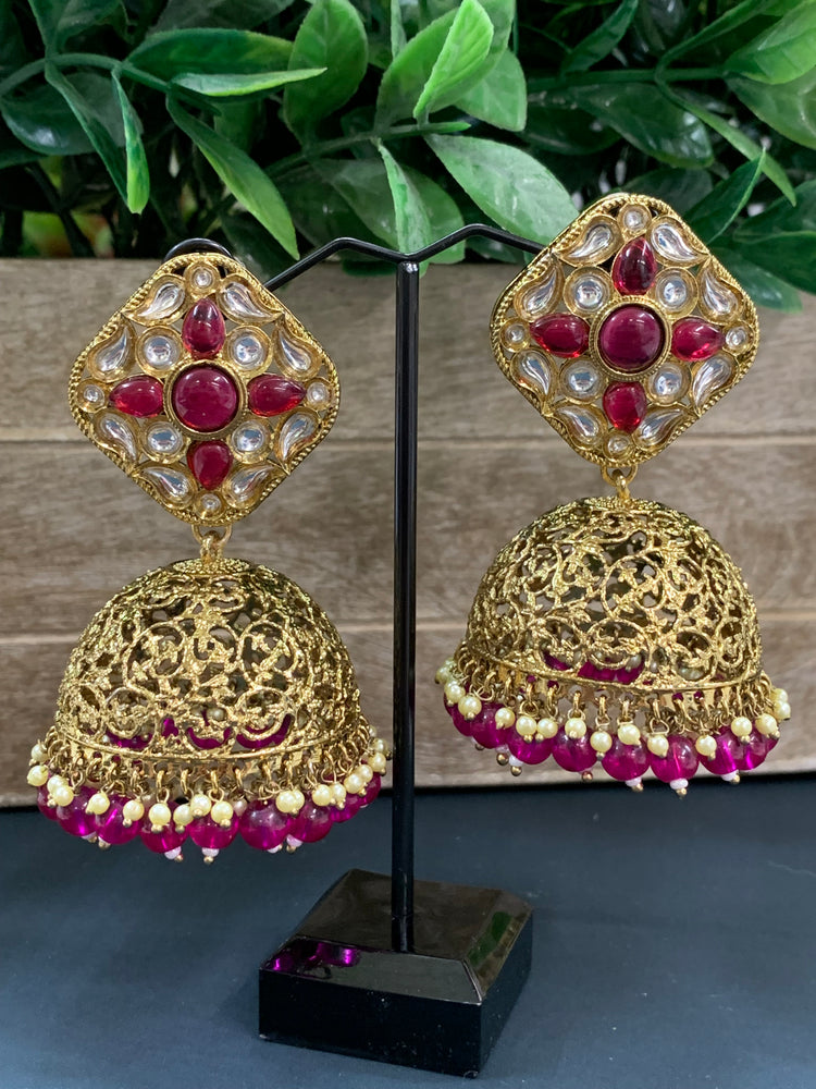 Aru kundan jhumki/ jhumka earring cherry red