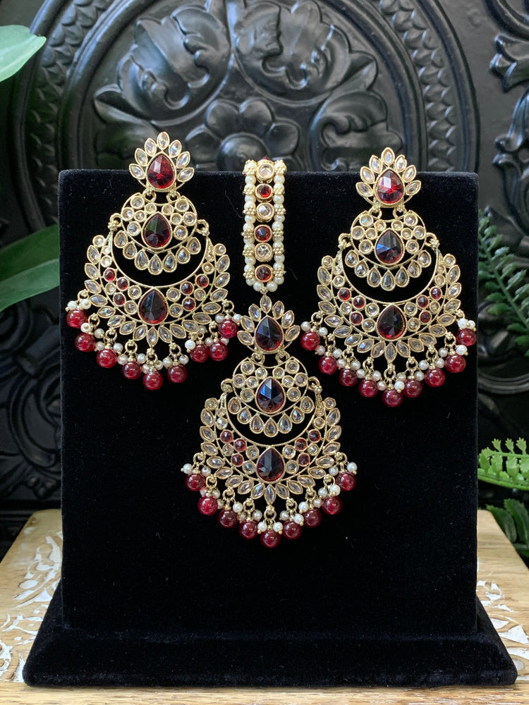 Marley reverse polki Chandbali earring tikka red maroon burgundy