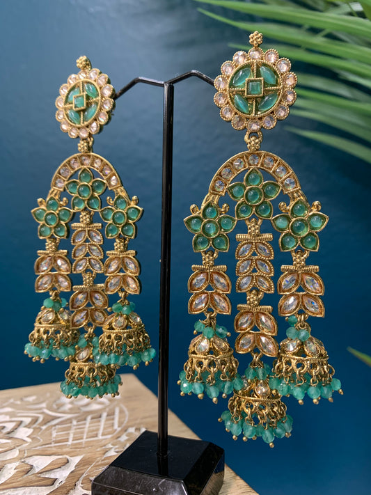 Mansa reverse polki triple Jhumki in blue