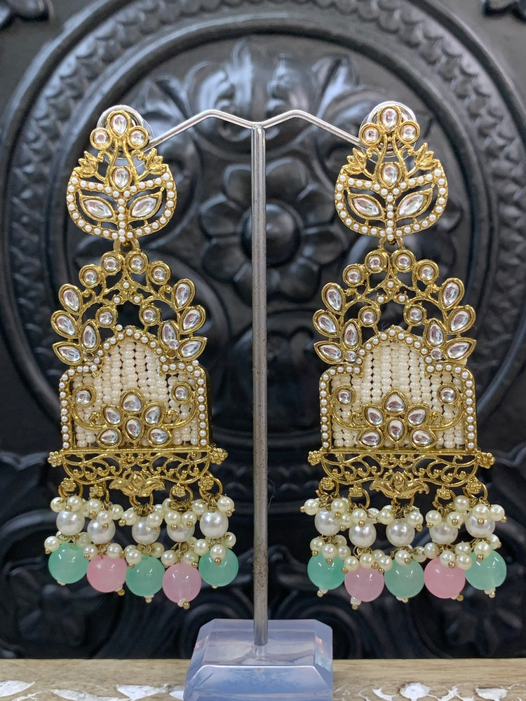 Alexa kundan statement earring white/gold/pearl/pastel multi