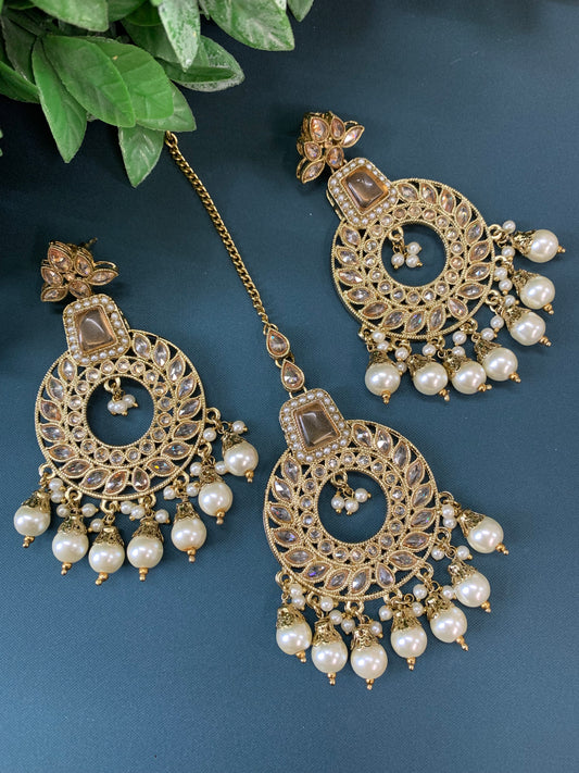 Alira tikka set polki earring tikka set gold / antique