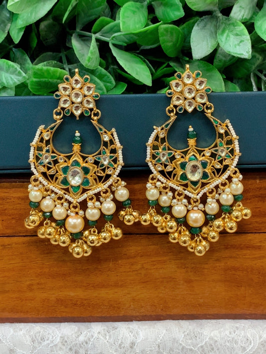 Ahmedabadi pachi Kundan chandbali earring gold