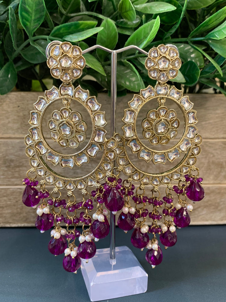 Barnavi Kundan earring purple crystal drops