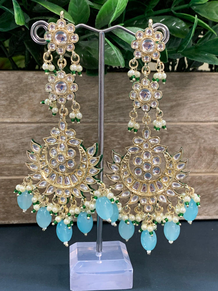 Aru kundan long statement earring baby blue