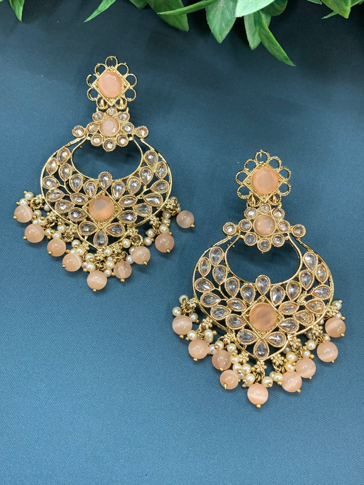 Thea polki chandbali earring antique base nude peach