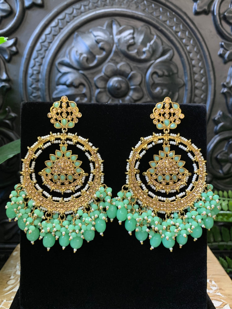 Laila Chandbali fashion statement earring antique base, mint drops