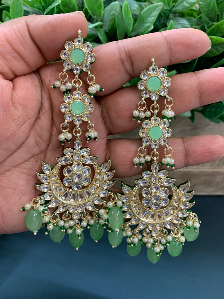 Aru kundan long statement earring pistachio green