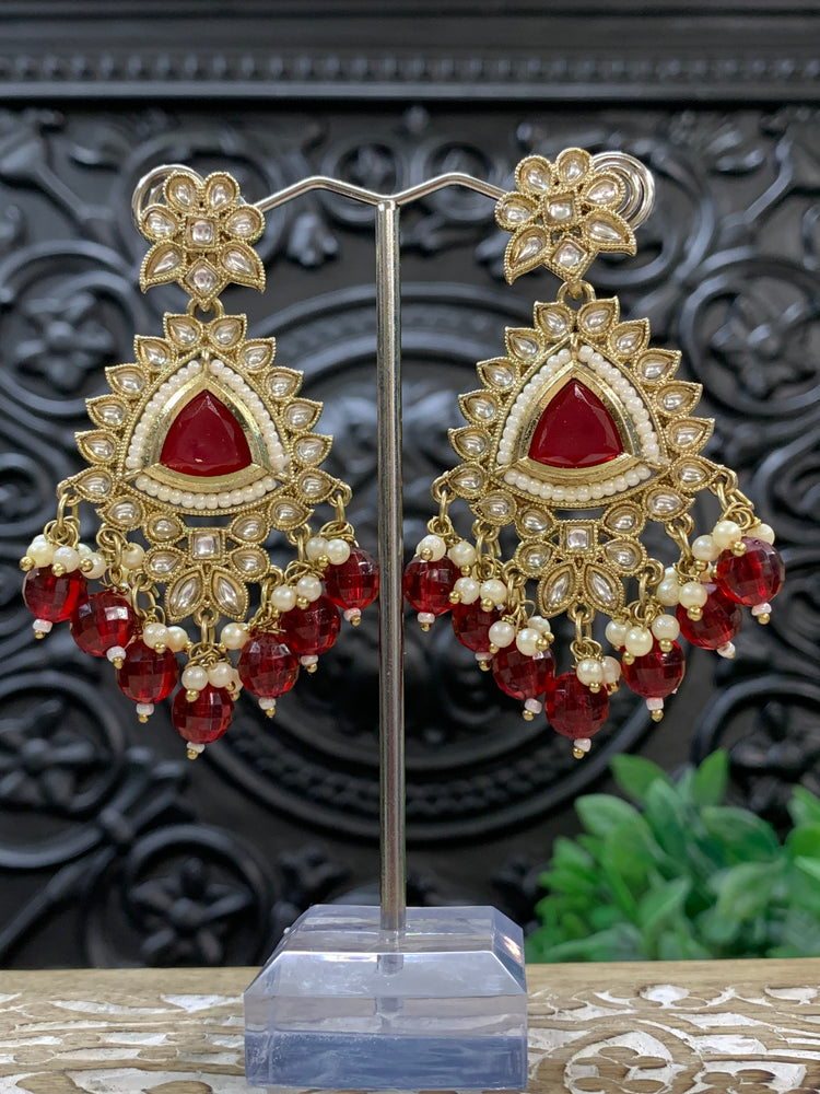 Avery small to medium kundan earring red maroon burgundy