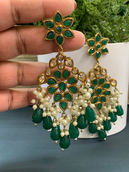 Kelly polki fashion earring monalisa emerald green