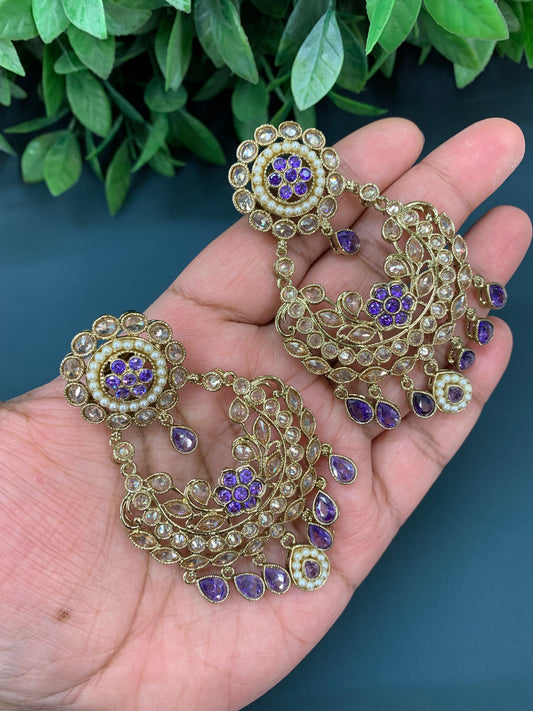 Parul polki fashion chandbali earring lavender / lilac