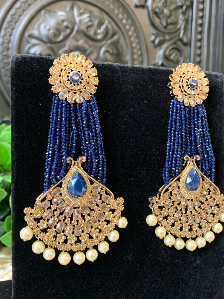 Alphi statement polki earring crystal bead blue