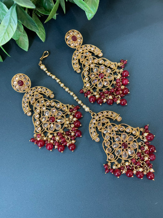 Enaya reverse popki tikka set chandbali style maroon / burgundy