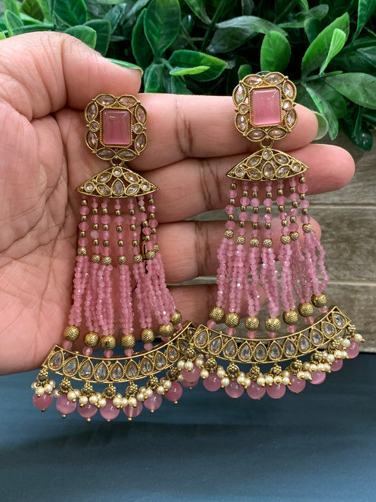 Amna polki fashion statement earring onion pink