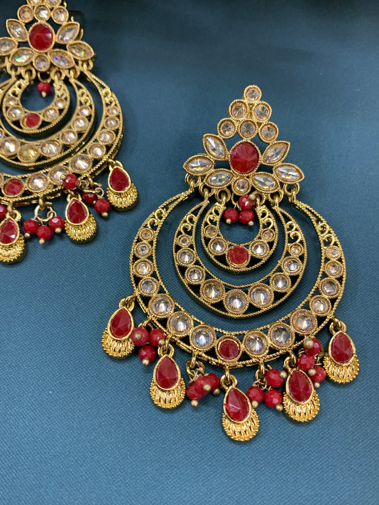 Bonnie polki chandbali earring antique/red