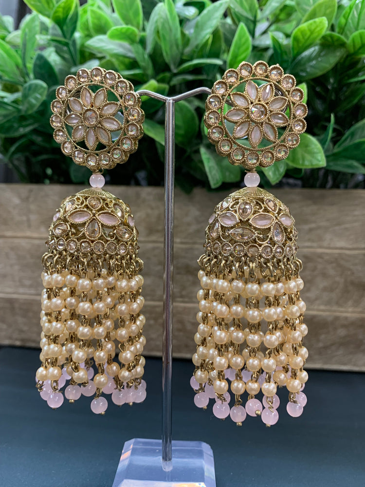 Mohua polki statement jhumki earring antique polki/blush pink