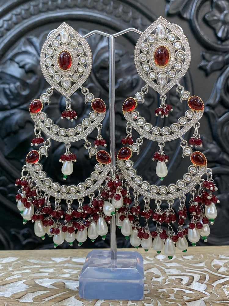 Lauren kundan triple layer chandbali earring maroon/ burgundy