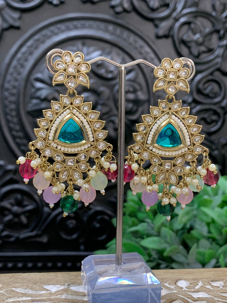 Avery small to medium kundan earring teal multi