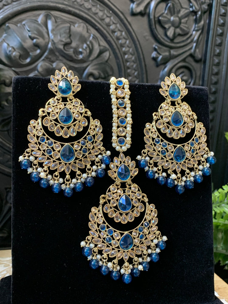 Marley reverse polki Chandbali earring tikka blue