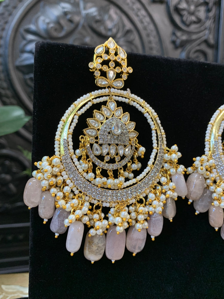 Aysha Tyaani kundan Chandbali earring ash grey