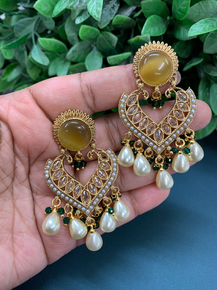 Monalisa polki Chandbali Earring yellow