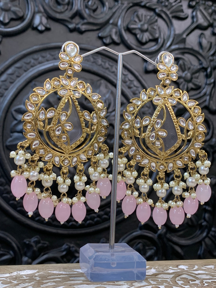 Amba kundan earring blush pink